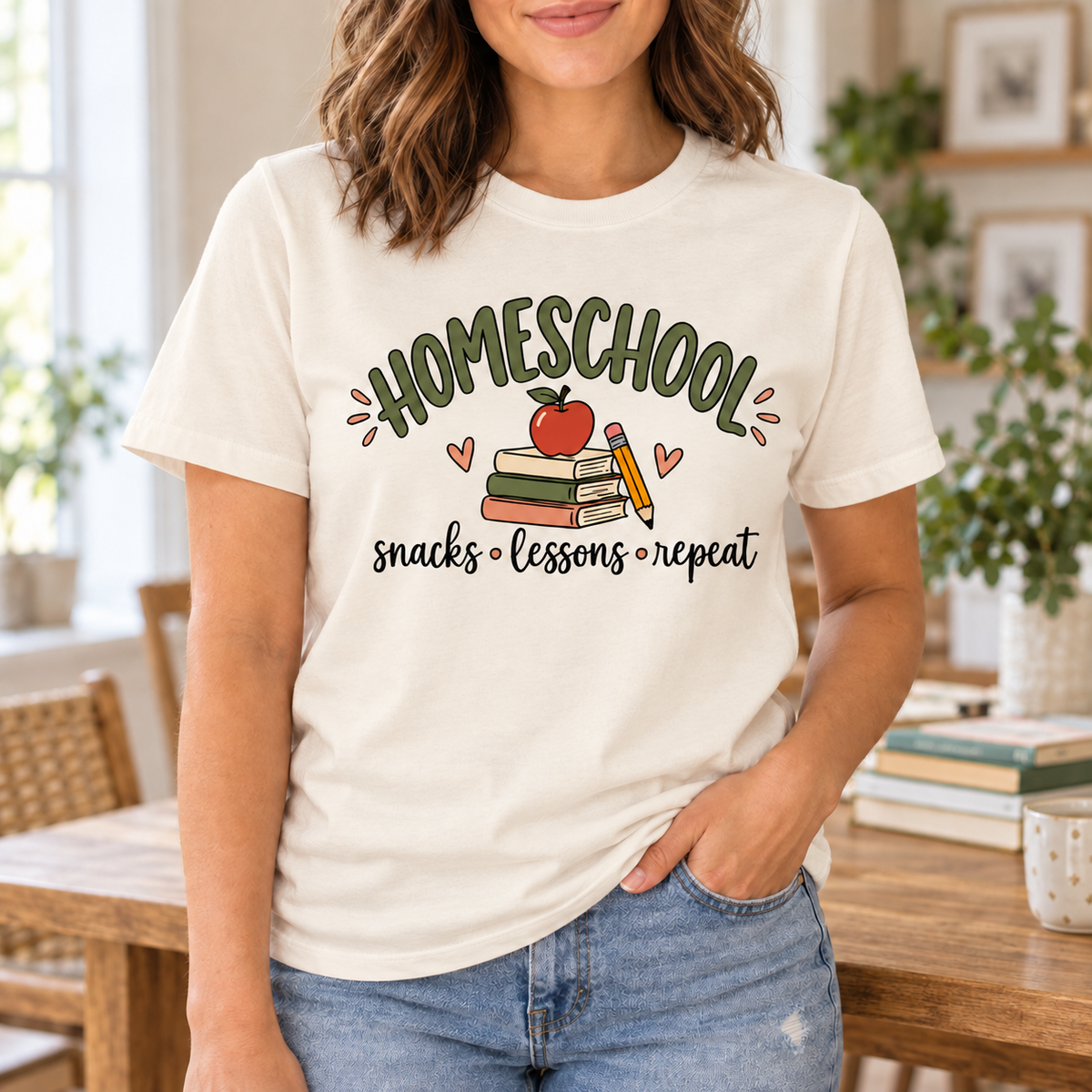 Homeschool Mom Shirt - Retro Books & Apple Graphic Tee, Homeschool Mama Gift