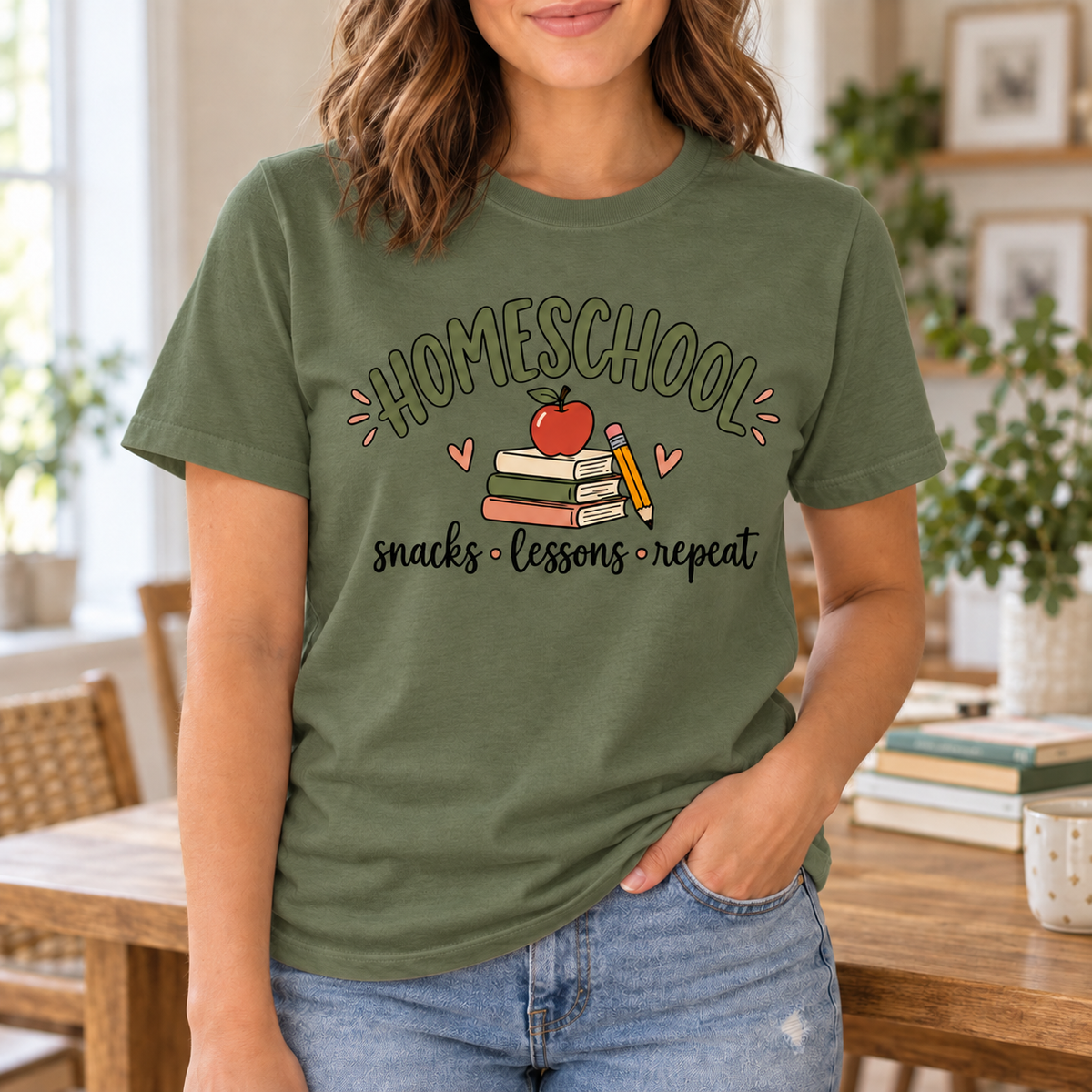 Homeschool Mom Shirt - Retro Books & Apple Graphic Tee, Homeschool Mama Gift