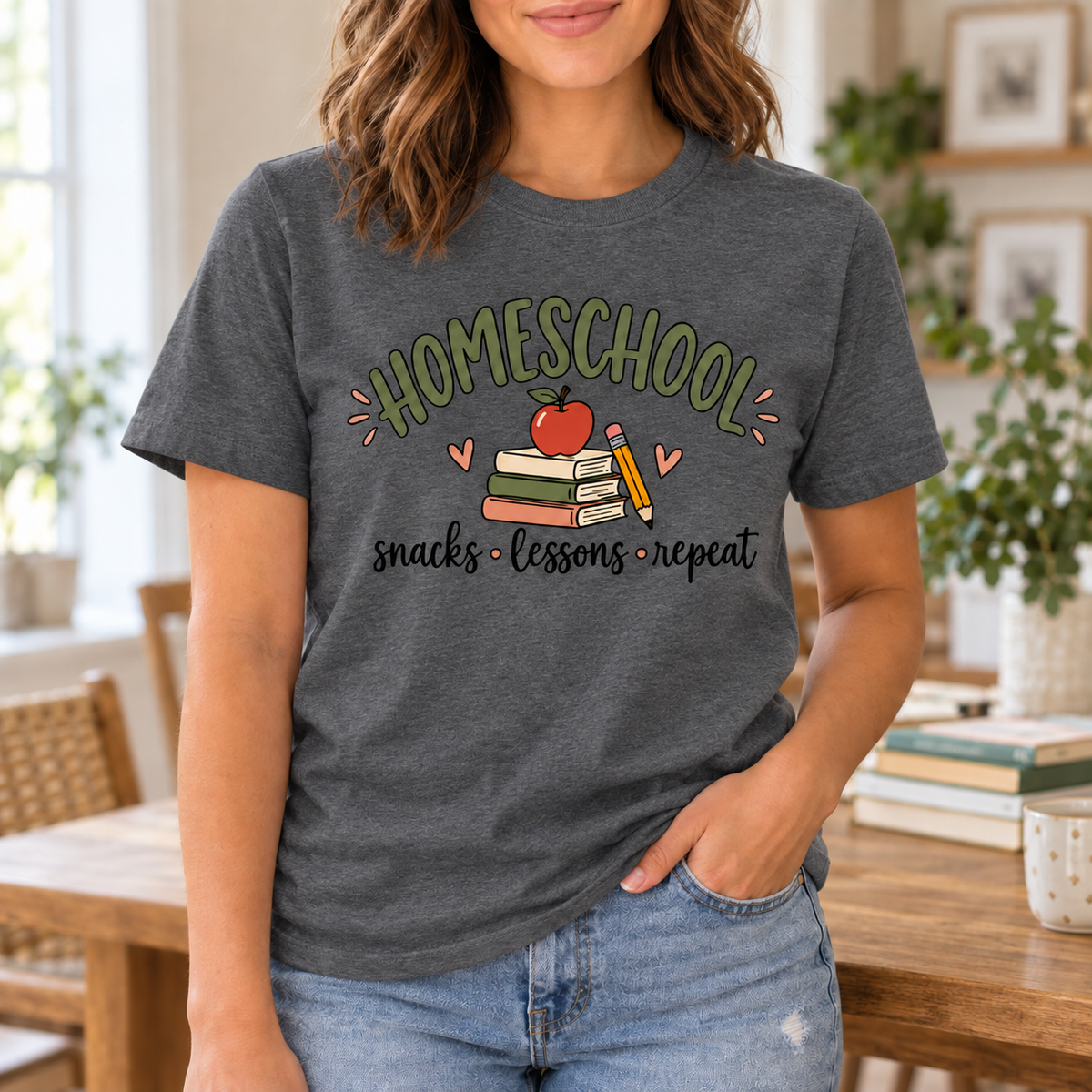 Homeschool Mom Shirt - Retro Books & Apple Graphic Tee, Homeschool Mama Gift