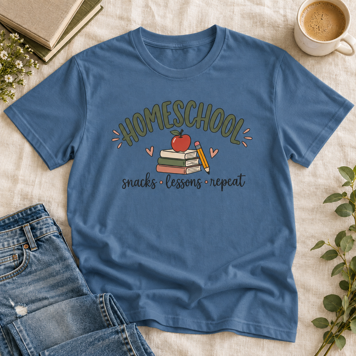Homeschool Mom Shirt - Retro Books & Apple Graphic Tee, Homeschool Mama Gift