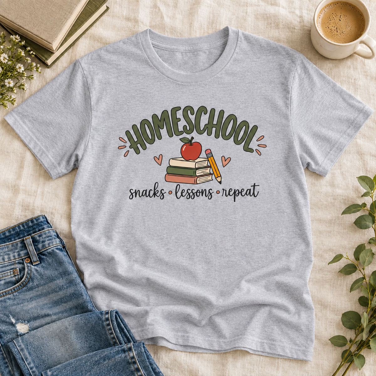 Homeschool Mom Shirt - Retro Books & Apple Graphic Tee, Homeschool Mama Gift