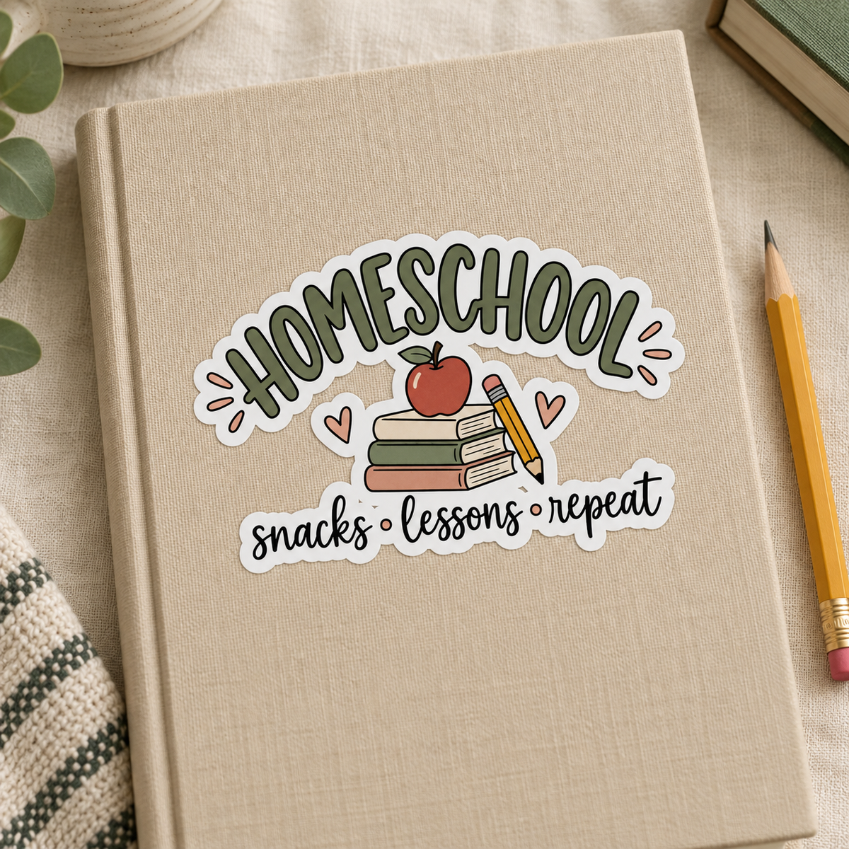 Homeschool Mom Sticker - Snacks Lessons Repeat Kiss-Cut Sticker for Laptop or Planner, Homeschool Mama Gift